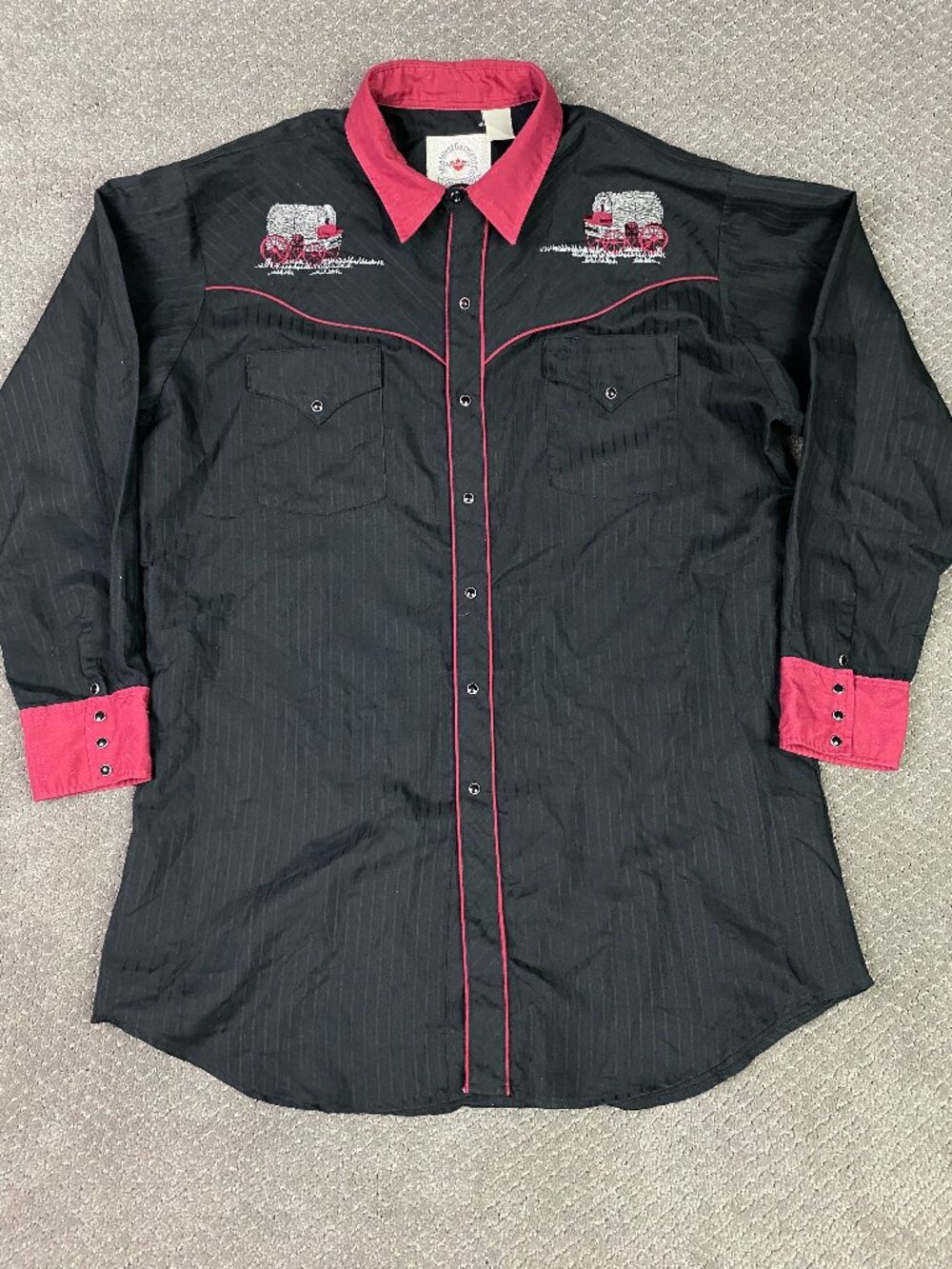 Vintage MWG Western Pearl Snap Shirt Men's XL Black Covered Wagon Rockabilly